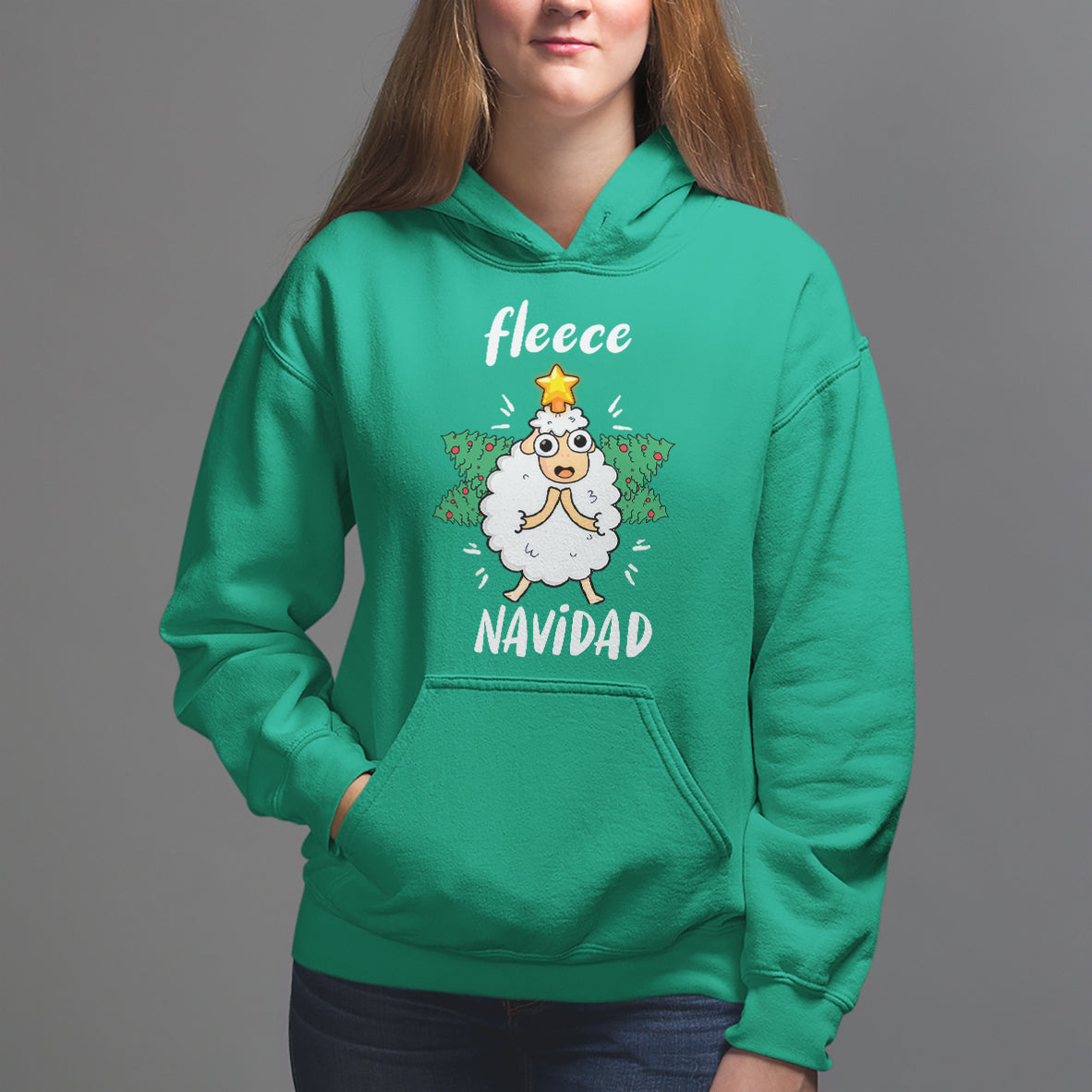 Fleece Navidad Cute Sheep Christmas Lights Hoodie - Wonder Print Shop