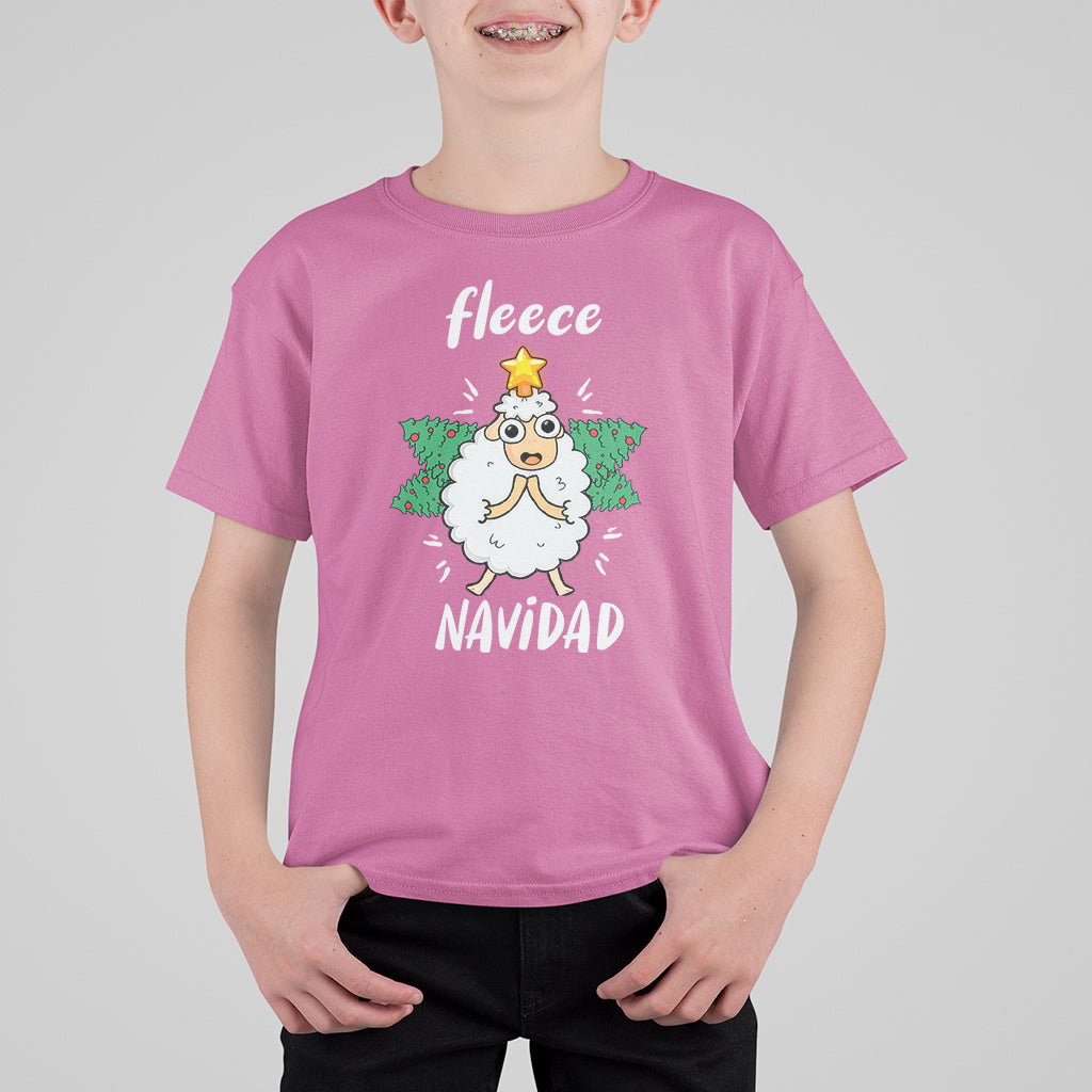 Fleece Navidad Cute Sheep Christmas Lights T Shirt For Kid - Wonder Print Shop
