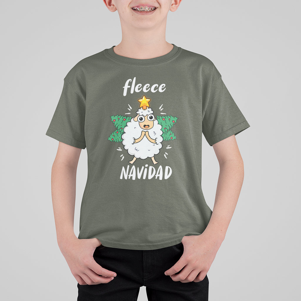Fleece Navidad Cute Sheep Christmas Lights T Shirt For Kid - Wonder Print Shop