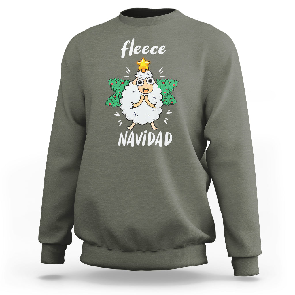 Fleece Navidad Cute Sheep Christmas Lights Sweatshirt - Wonder Print Shop
