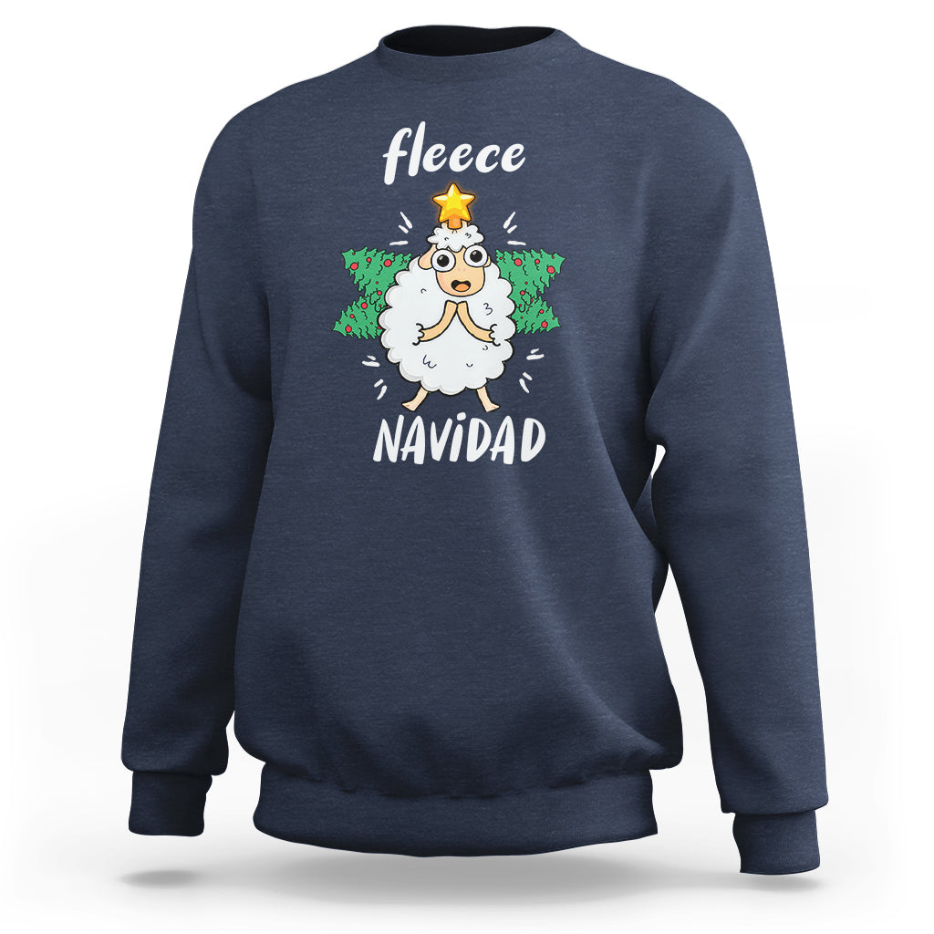 Fleece Navidad Cute Sheep Christmas Lights Sweatshirt - Wonder Print Shop