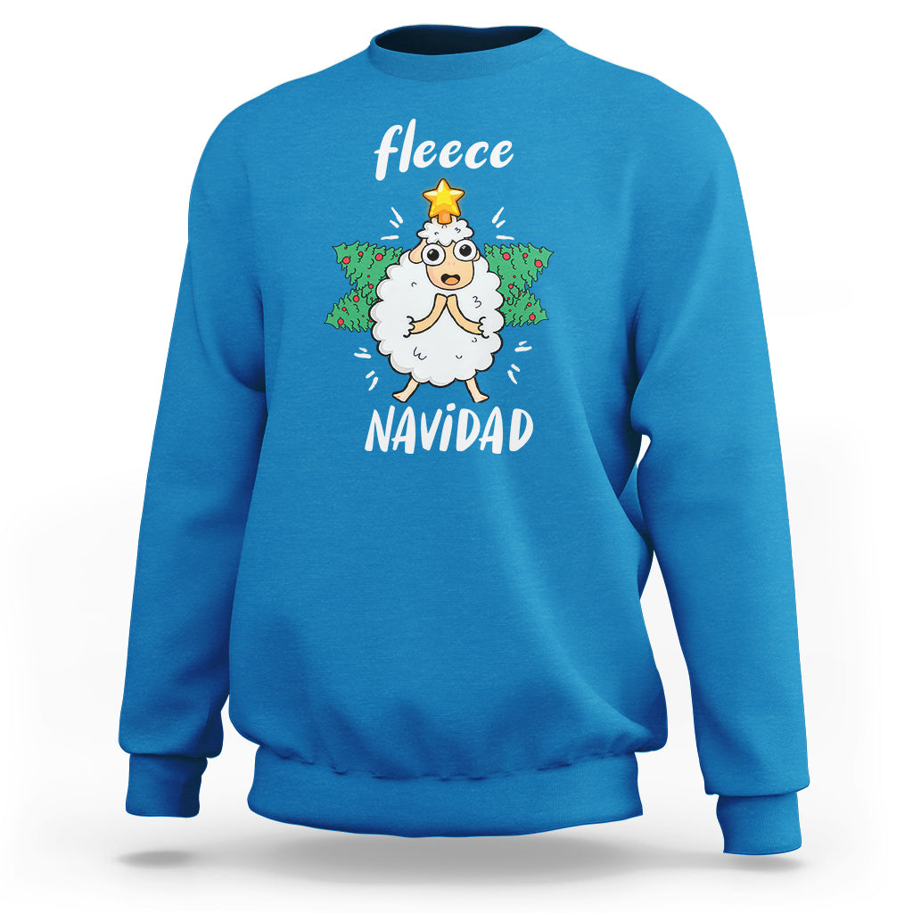 Fleece Navidad Cute Sheep Christmas Lights Sweatshirt - Wonder Print Shop