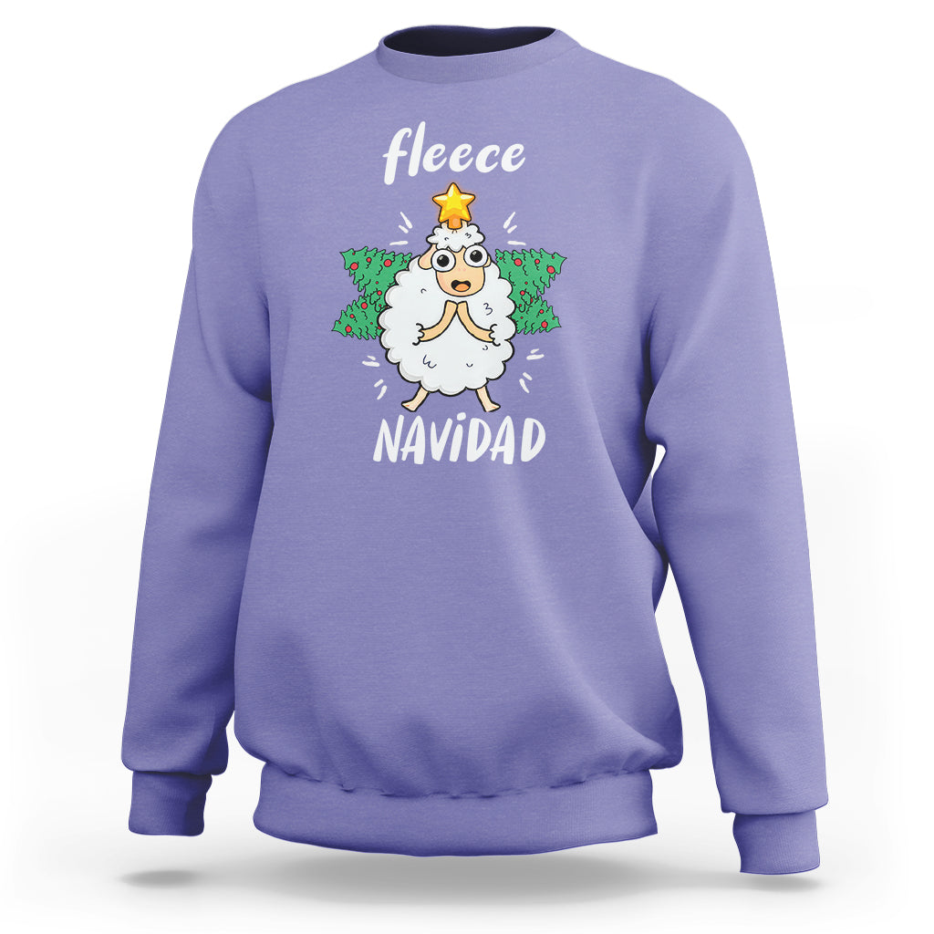 Fleece Navidad Cute Sheep Christmas Lights Sweatshirt - Wonder Print Shop