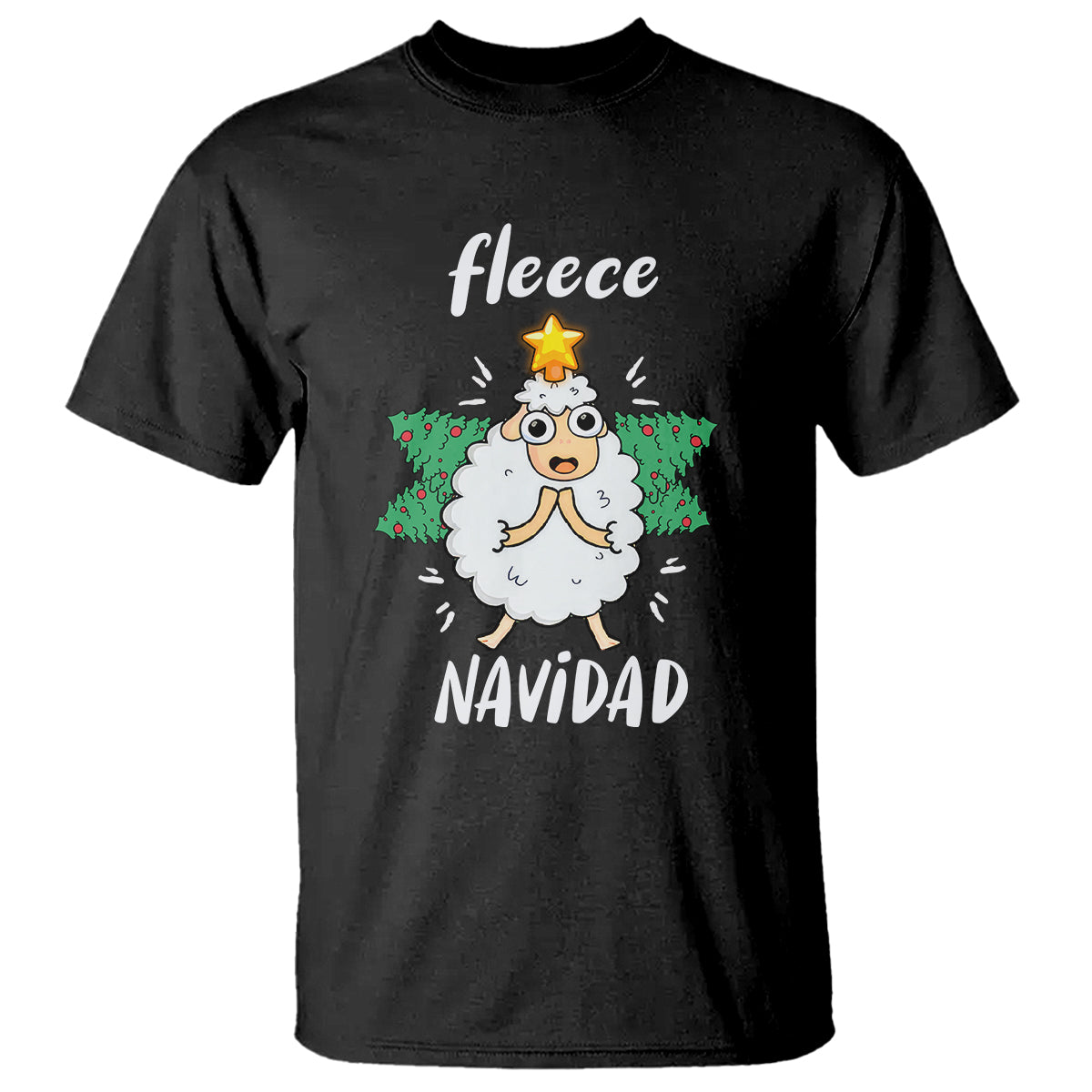 Fleece Navidad Cute Sheep Christmas Lights T Shirt - Wonder Print Shop