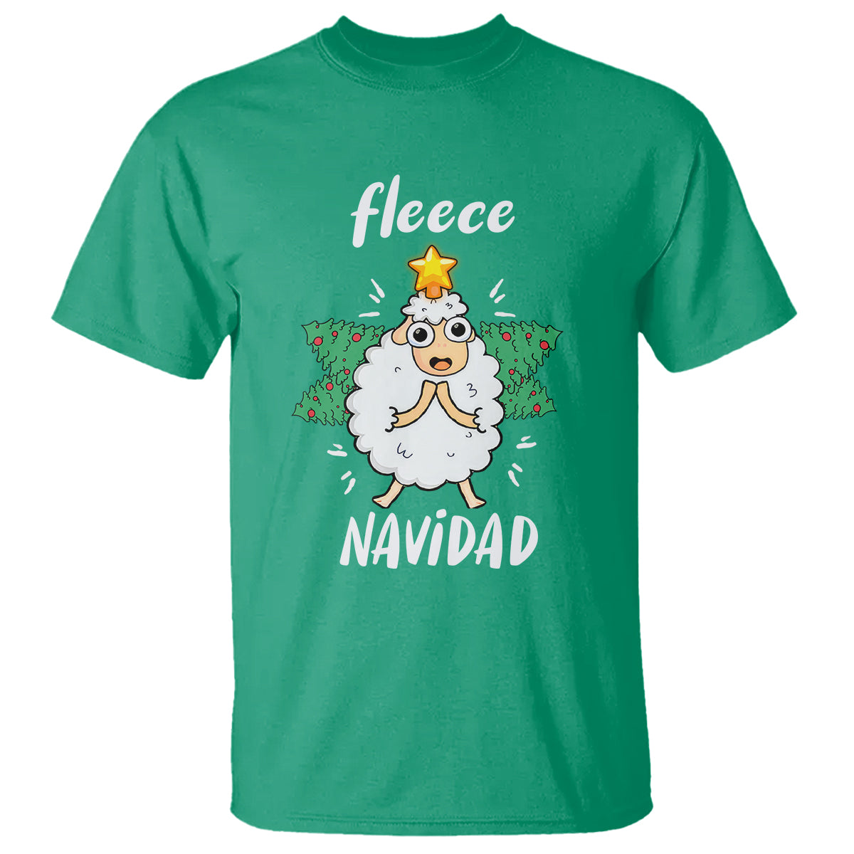 Fleece Navidad Cute Sheep Christmas Lights T Shirt - Wonder Print Shop