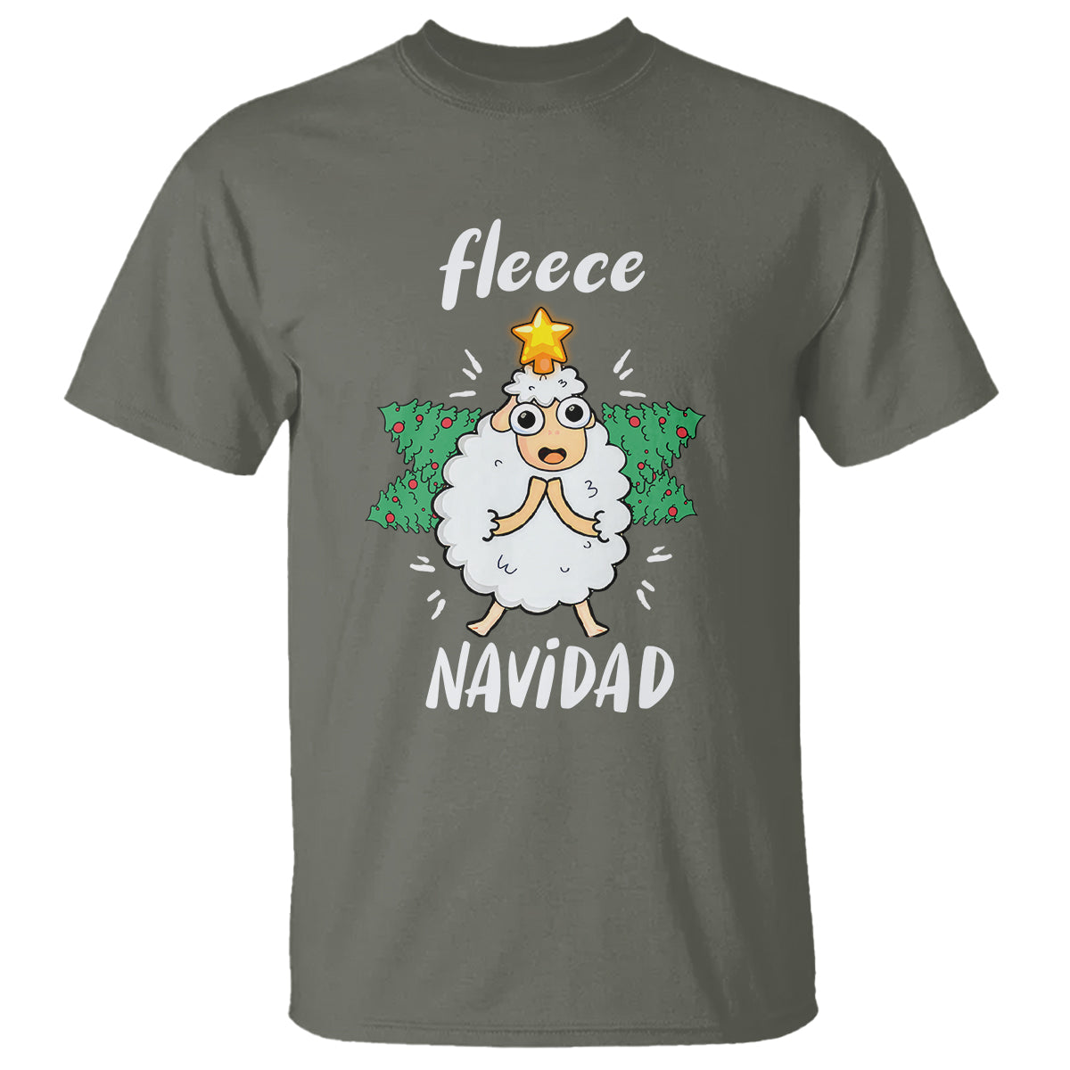 Fleece Navidad Cute Sheep Christmas Lights T Shirt - Wonder Print Shop