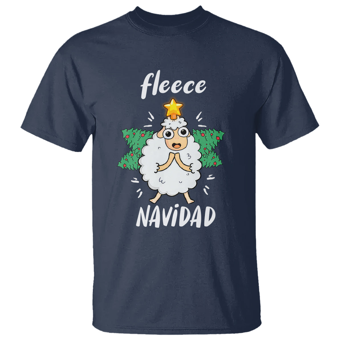 Fleece Navidad Cute Sheep Christmas Lights T Shirt - Wonder Print Shop