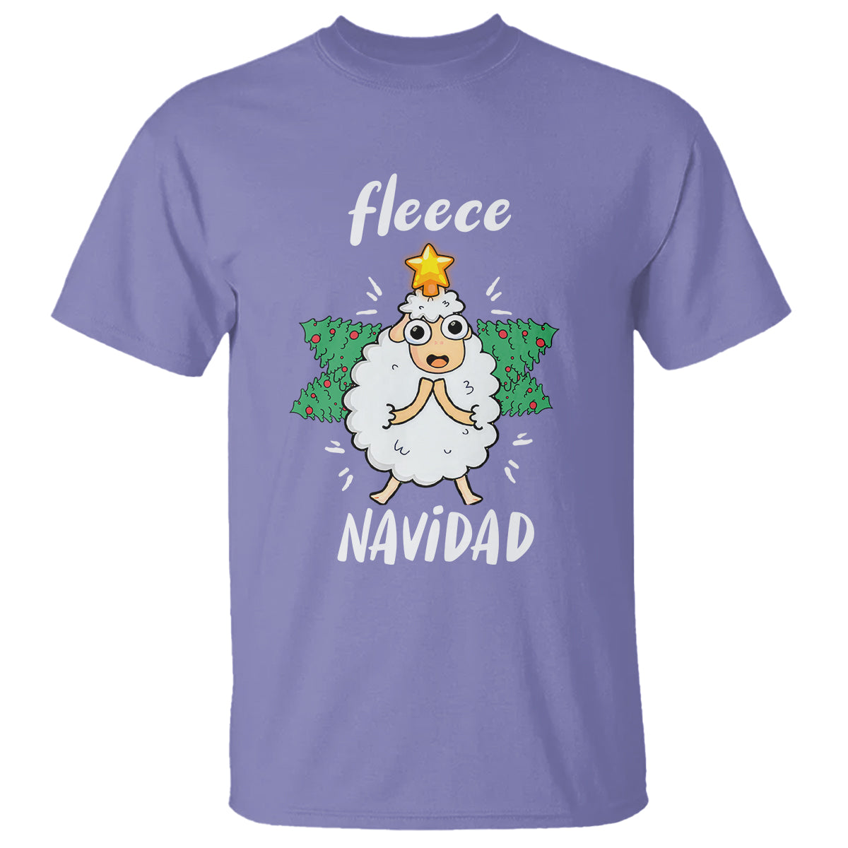 Fleece Navidad Cute Sheep Christmas Lights T Shirt - Wonder Print Shop