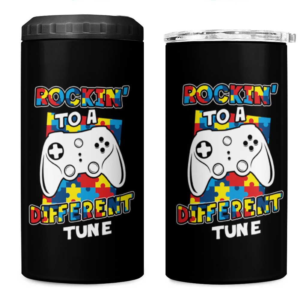Autism Awareness 4 in 1 Can Cooler Tumbler Rocking To A Different Tune Autistic Gamer