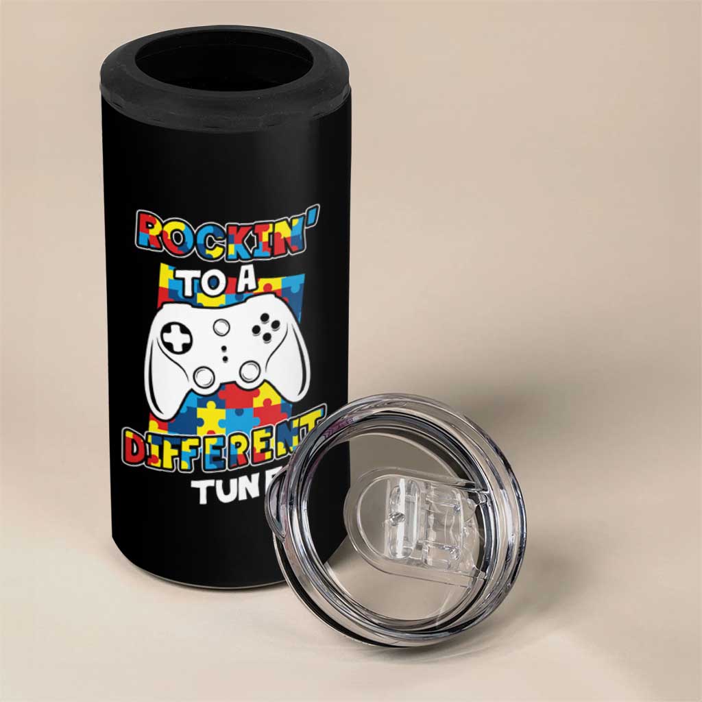 Autism Awareness 4 in 1 Can Cooler Tumbler Rocking To A Different Tune Autistic Gamer