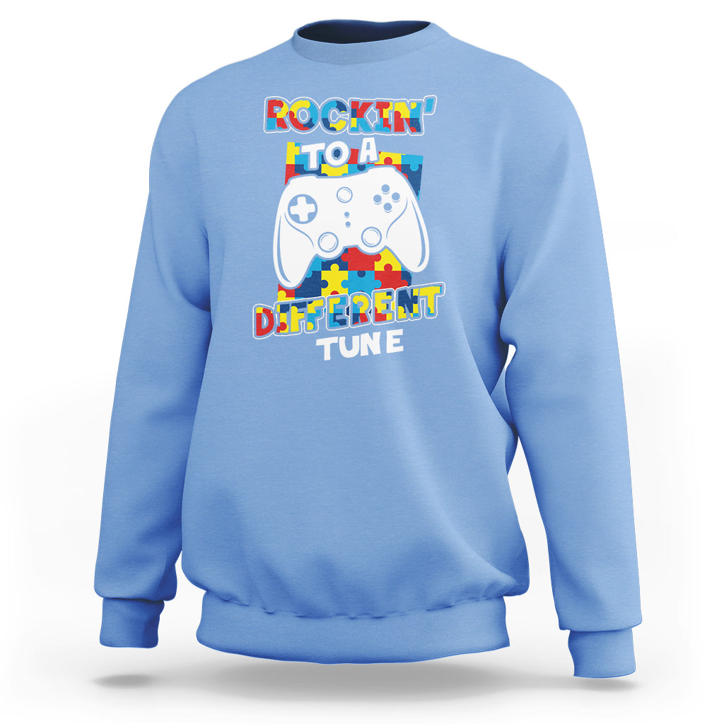 Autism Awareness Sweatshirt Rocking To A Different Tune Autistic Gamer - Wonder Print Shop