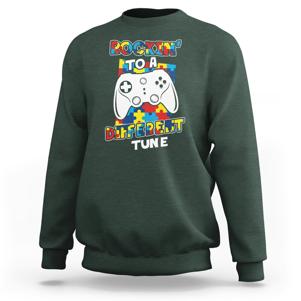Autism Awareness Sweatshirt Rocking To A Different Tune Autistic Gamer - Wonder Print Shop