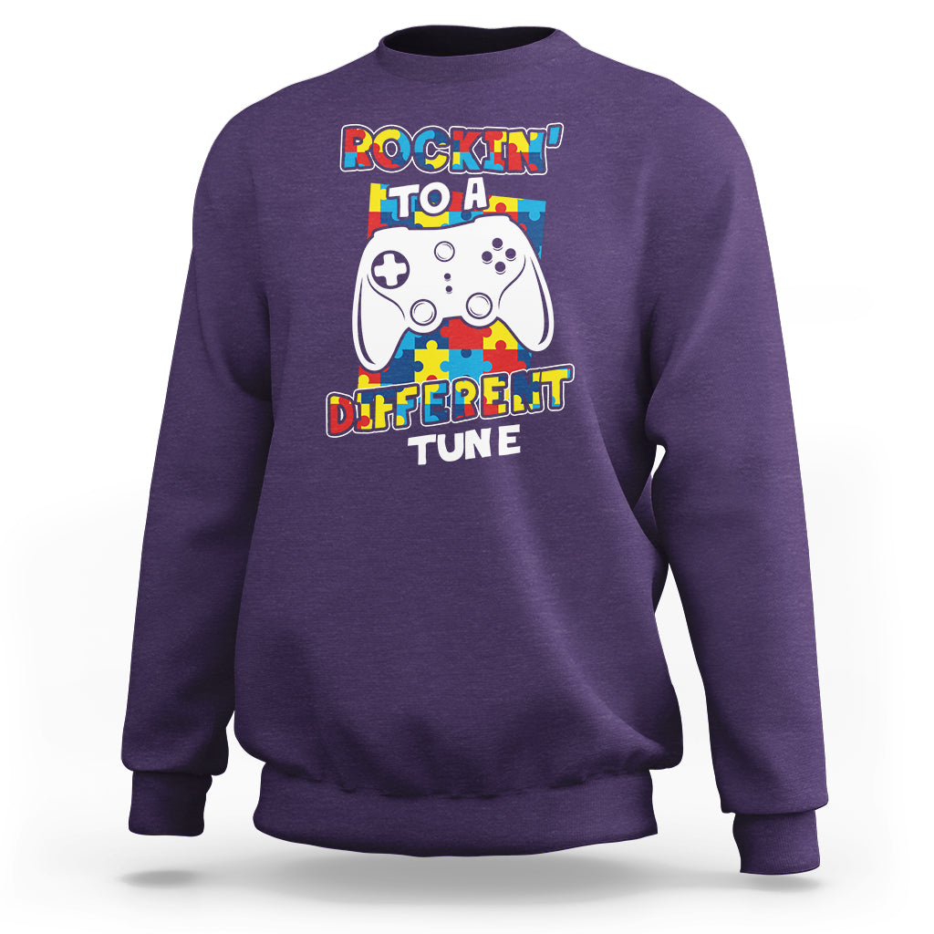 Autism Awareness Sweatshirt Rocking To A Different Tune Autistic Gamer - Wonder Print Shop