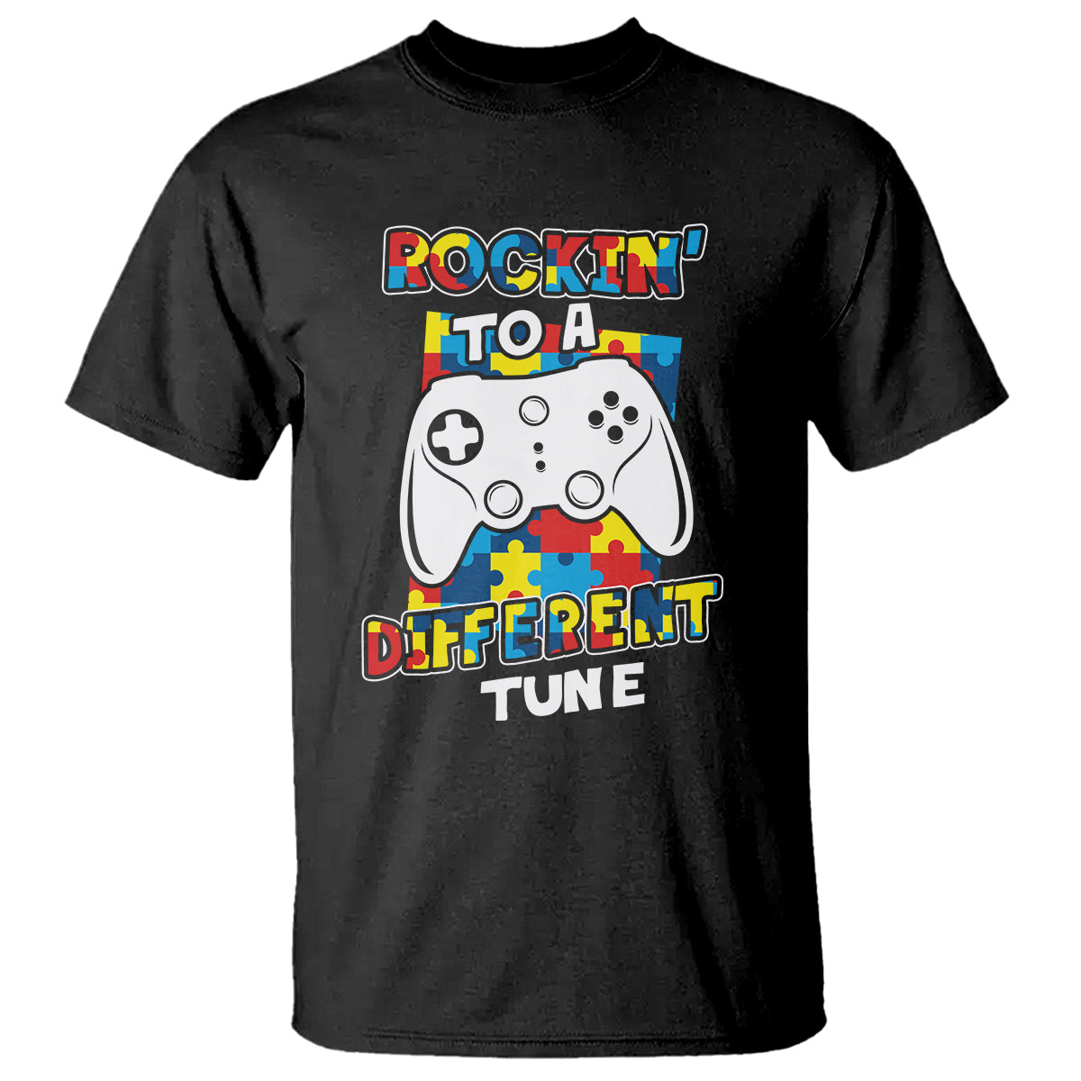 Autism Awareness T Shirt Rocking To A Different Tune Autistic Gamer - Wonder Print Shop