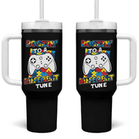 Autism Awareness Tumbler With Handle Rocking To A Different Tune Autistic Gamer