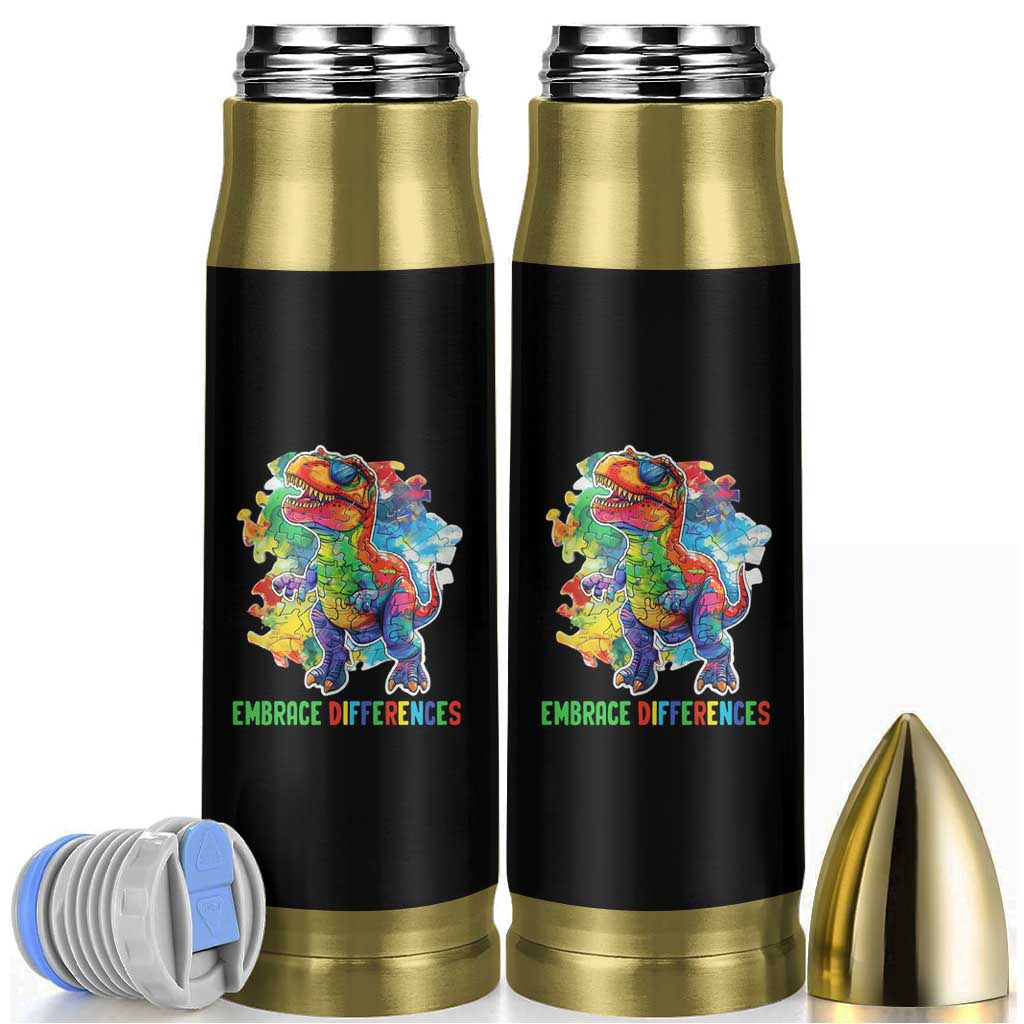 Autism Awareness Bullet Tumbler Embrace Differences Puzzle Dinosaur