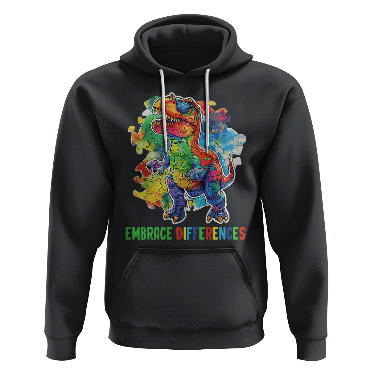 Autism Awareness Hoodie Embrace Differences Puzzle Dinosaur - Wonder Print Shop