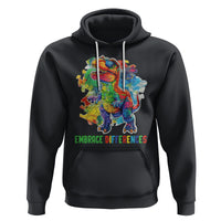 Autism Awareness Hoodie Embrace Differences Puzzle Dinosaur - Wonder Print Shop