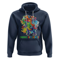 Autism Awareness Hoodie Embrace Differences Puzzle Dinosaur - Wonder Print Shop