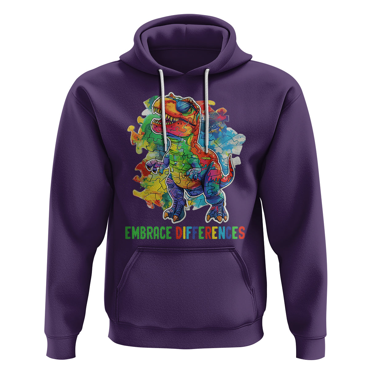 Autism Awareness Hoodie Embrace Differences Puzzle Dinosaur - Wonder Print Shop