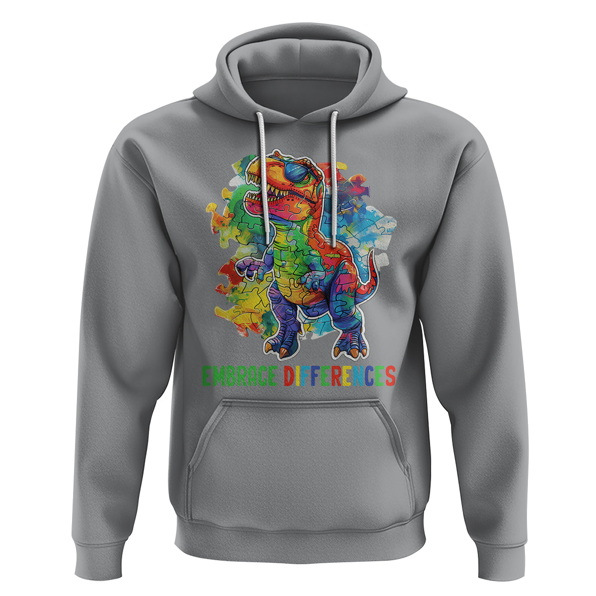 Autism Awareness Hoodie Embrace Differences Puzzle Dinosaur - Wonder Print Shop