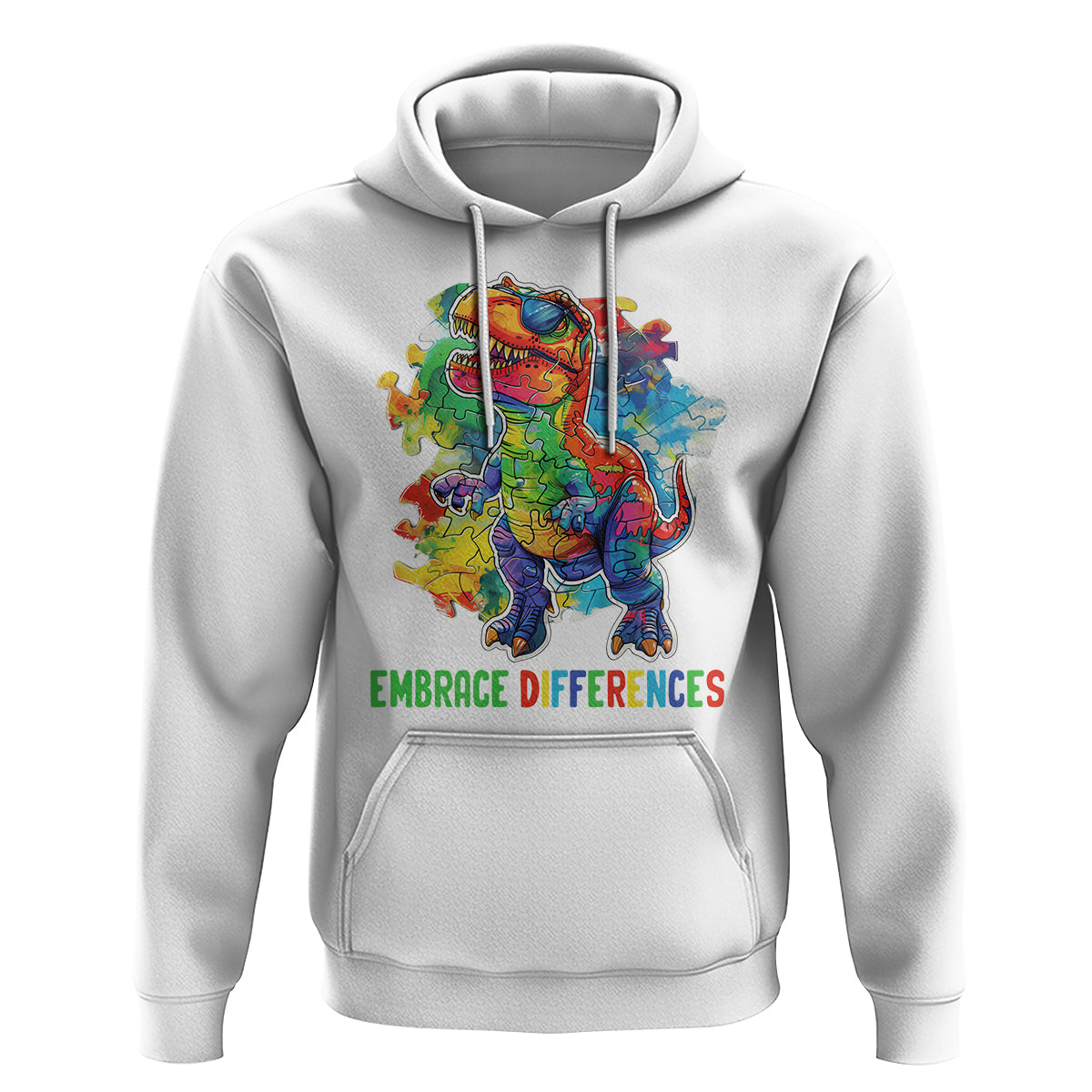 Autism Awareness Hoodie Embrace Differences Puzzle Dinosaur - Wonder Print Shop