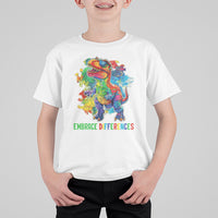 Autism Awareness T Shirt For Kid Embrace Differences Puzzle Dinosaur - Wonder Print Shop