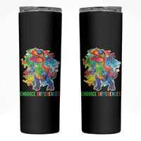 Autism Awareness Skinny Tumbler Embrace Differences Puzzle Dinosaur