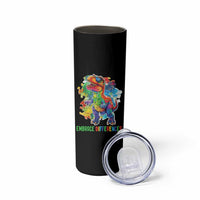 Autism Awareness Skinny Tumbler Embrace Differences Puzzle Dinosaur