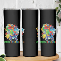 Autism Awareness Skinny Tumbler Embrace Differences Puzzle Dinosaur