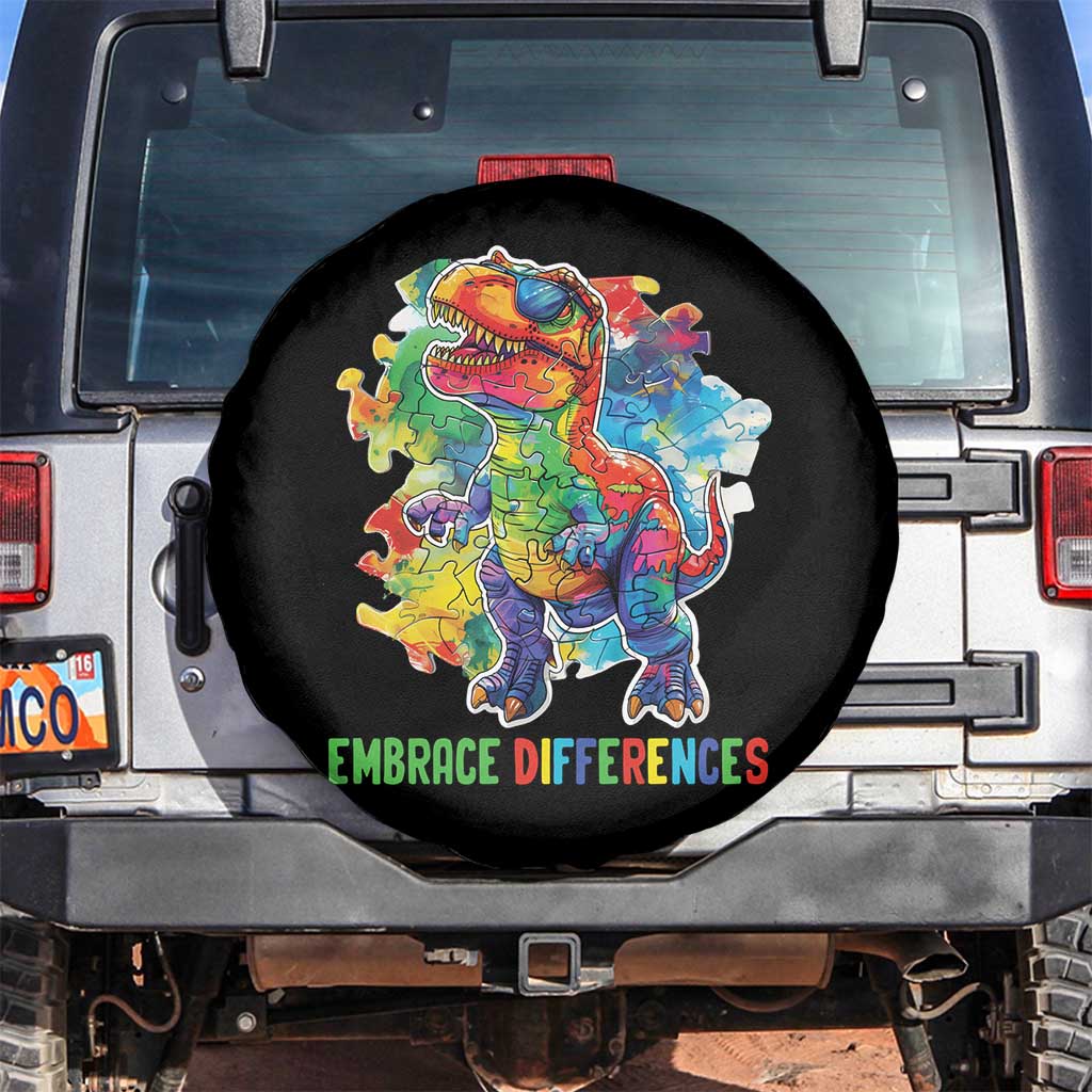 Autism Awareness Spare Tire Cover Embrace Differences Puzzle Dinosaur