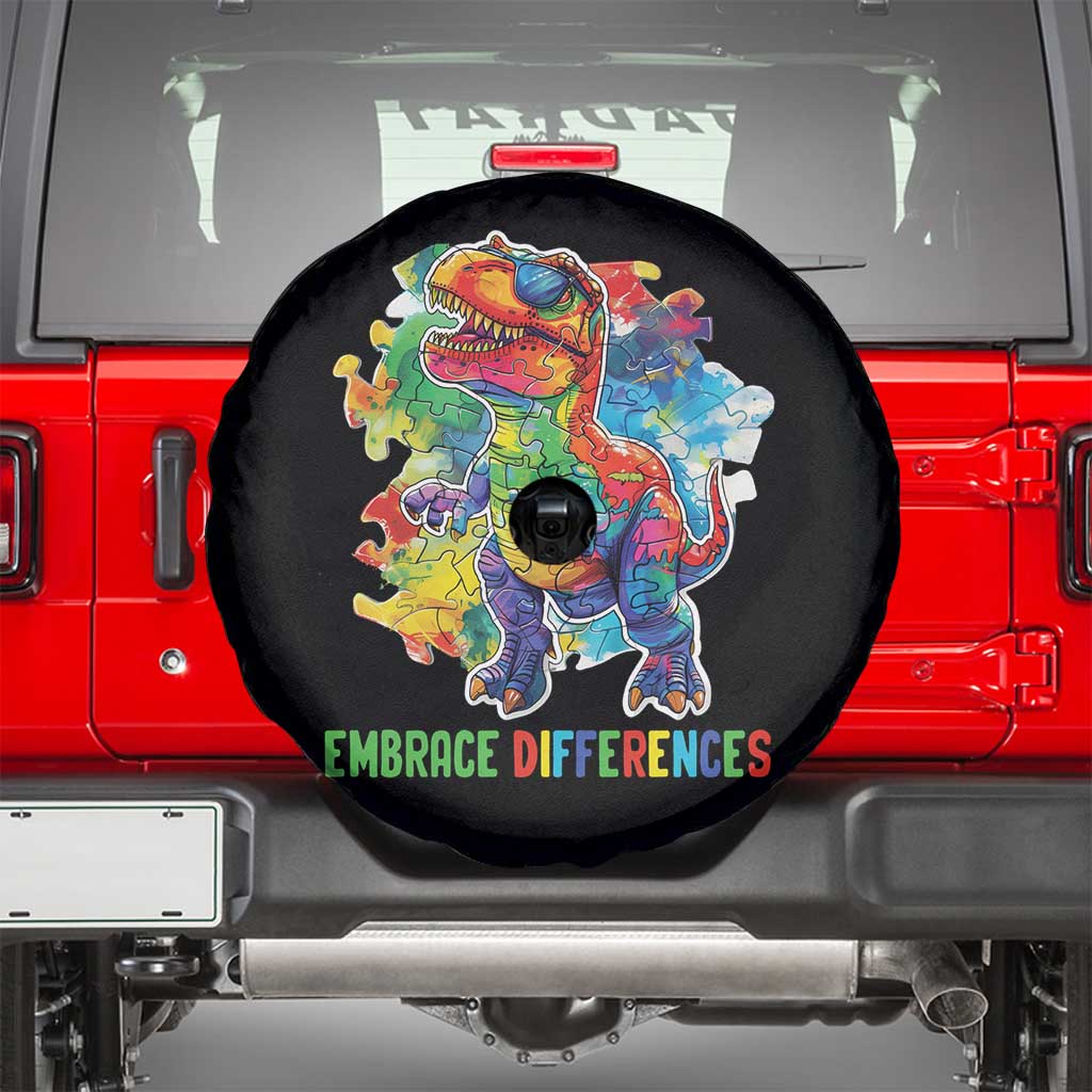 Autism Awareness Spare Tire Cover Embrace Differences Puzzle Dinosaur