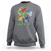 Autism Awareness Sweatshirt Embrace Differences Puzzle Dinosaur - Wonder Print Shop