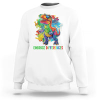 Autism Awareness Sweatshirt Embrace Differences Puzzle Dinosaur - Wonder Print Shop