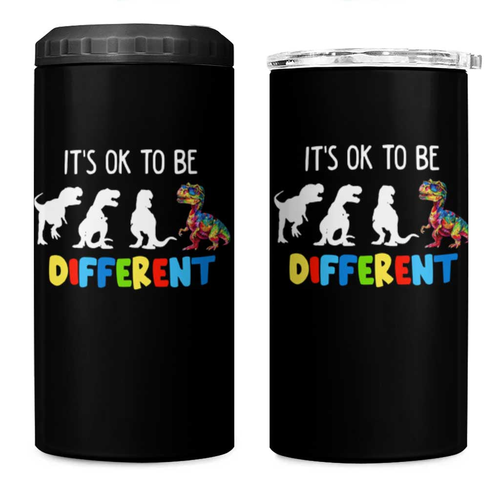 Autism Awareness 4 in 1 Can Cooler Tumbler It's Ok To Be Different Puzzle Dinosaur