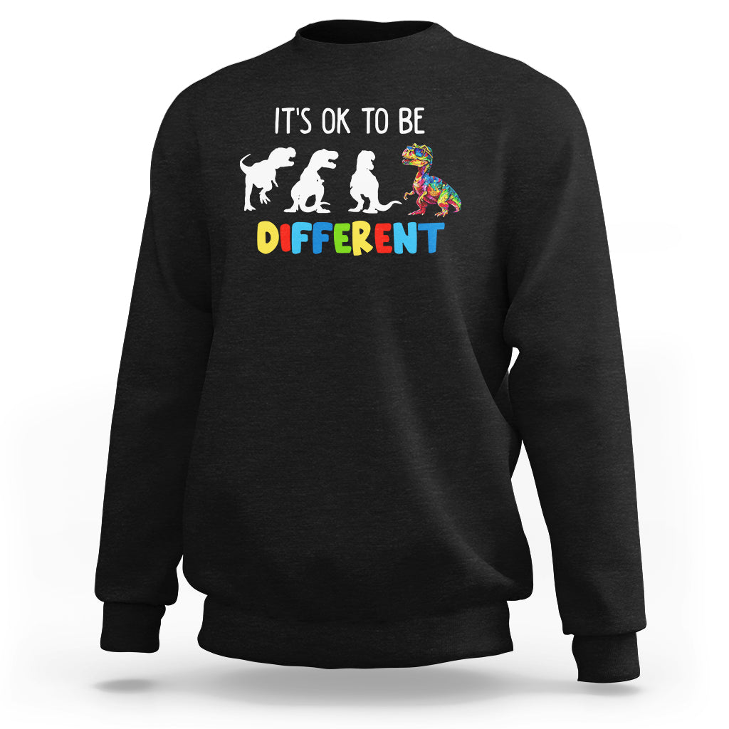 Autism Awareness Sweatshirt It's Ok To Be Different Puzzle Dinosaur - Wonder Print Shop