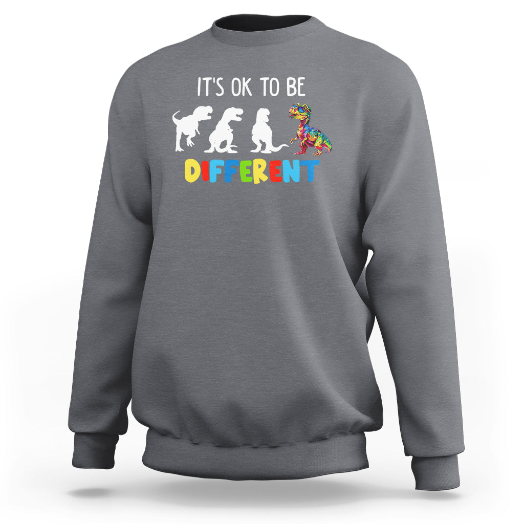 Autism Awareness Sweatshirt It's Ok To Be Different Puzzle Dinosaur - Wonder Print Shop