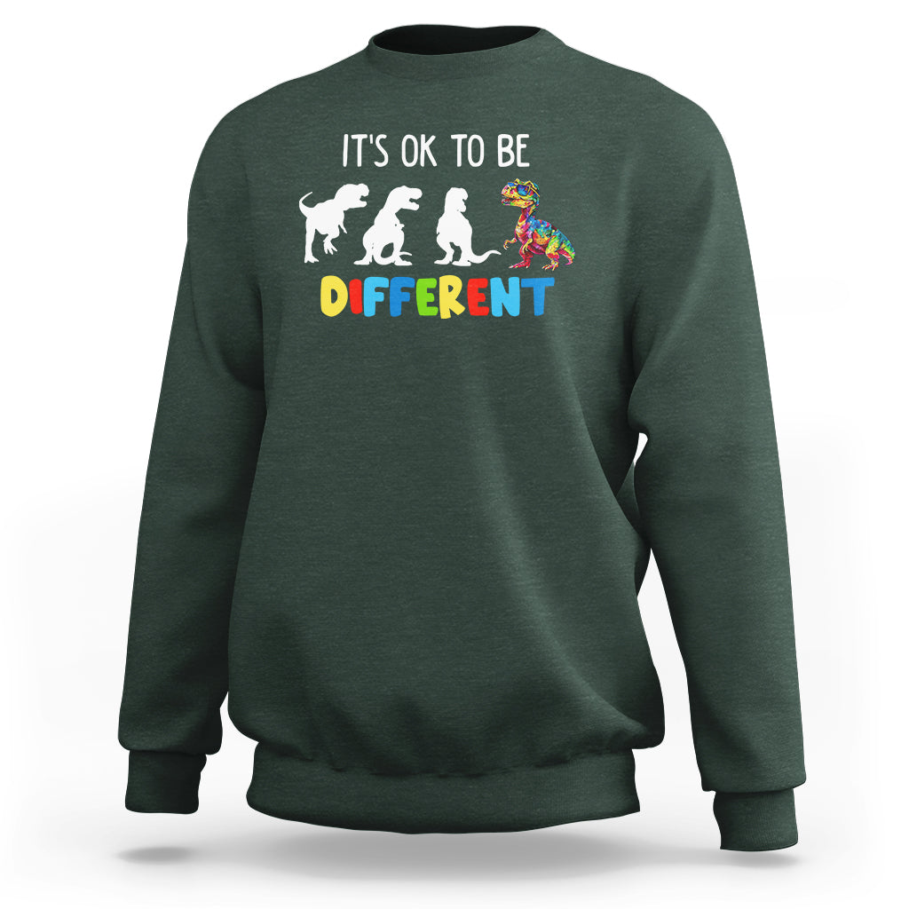 Autism Awareness Sweatshirt It's Ok To Be Different Puzzle Dinosaur - Wonder Print Shop