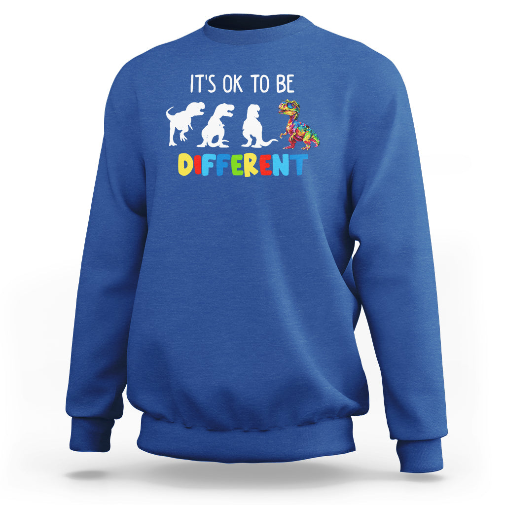 Autism Awareness Sweatshirt It's Ok To Be Different Puzzle Dinosaur - Wonder Print Shop