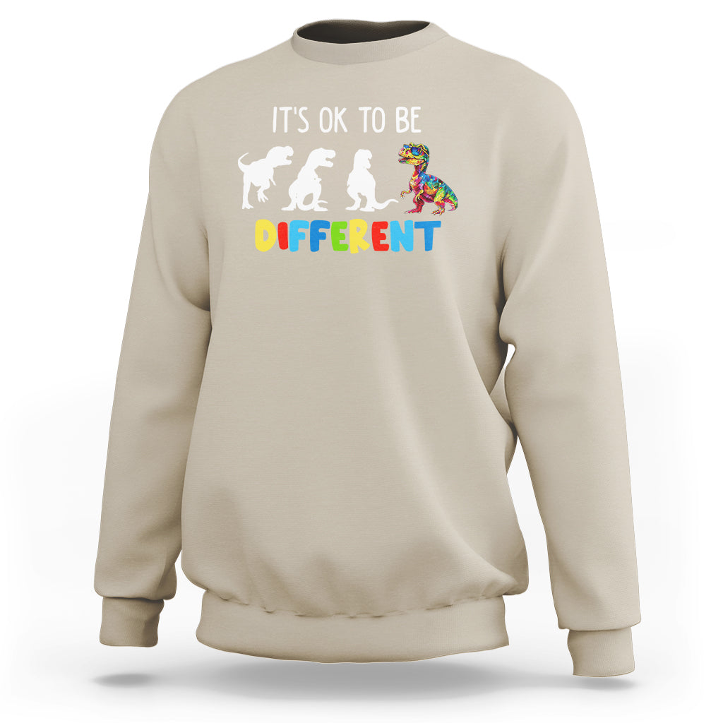 Autism Awareness Sweatshirt It's Ok To Be Different Puzzle Dinosaur - Wonder Print Shop