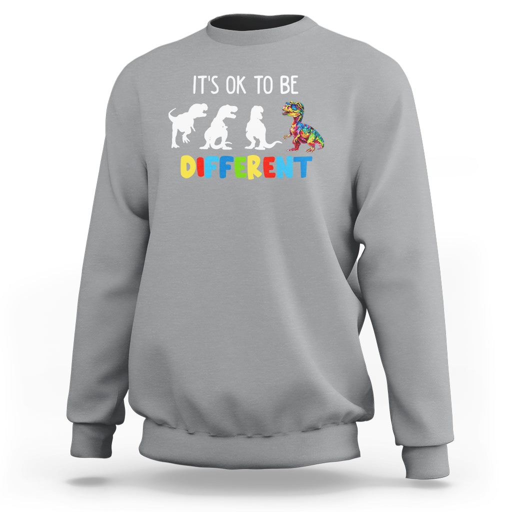 Autism Awareness Sweatshirt It's Ok To Be Different Puzzle Dinosaur - Wonder Print Shop