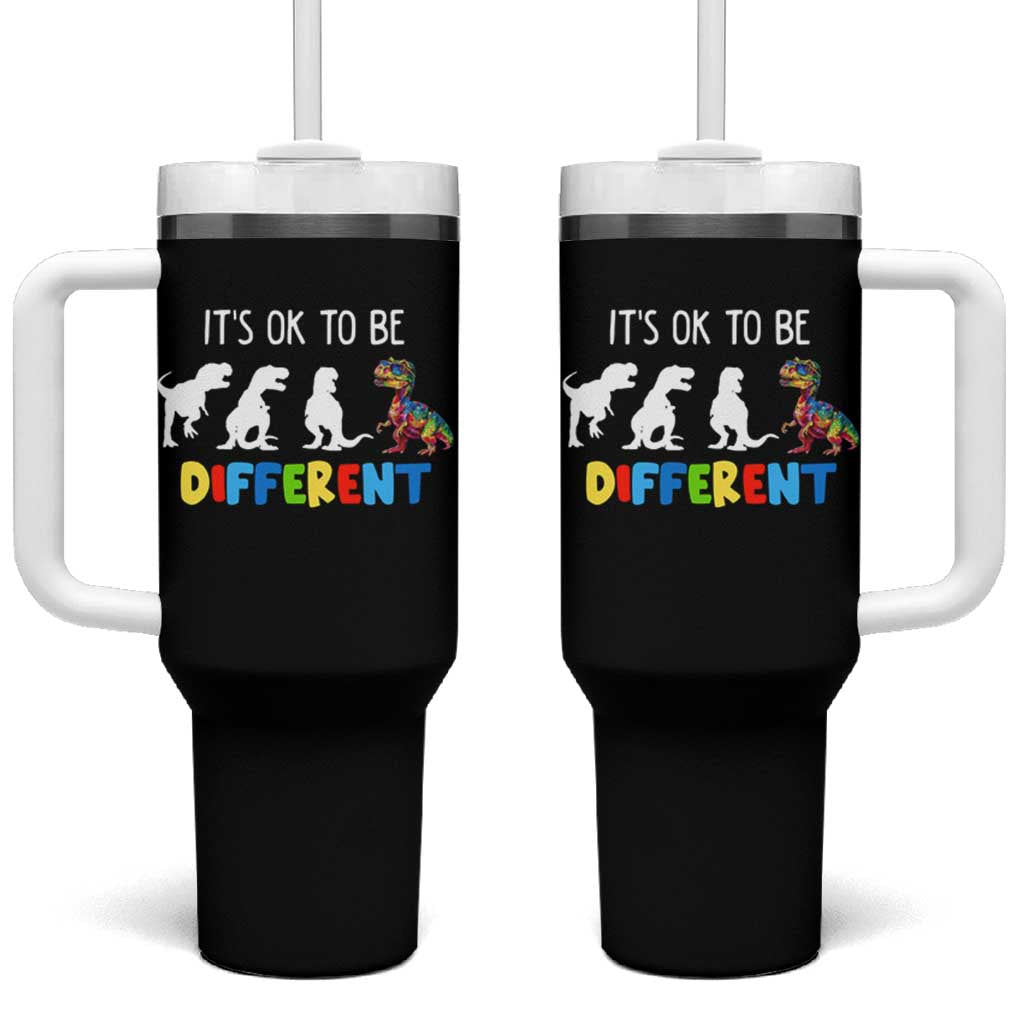Autism Awareness Tumbler With Handle It's Ok To Be Different Puzzle Dinosaur