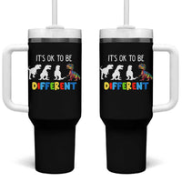Autism Awareness Tumbler With Handle It's Ok To Be Different Puzzle Dinosaur