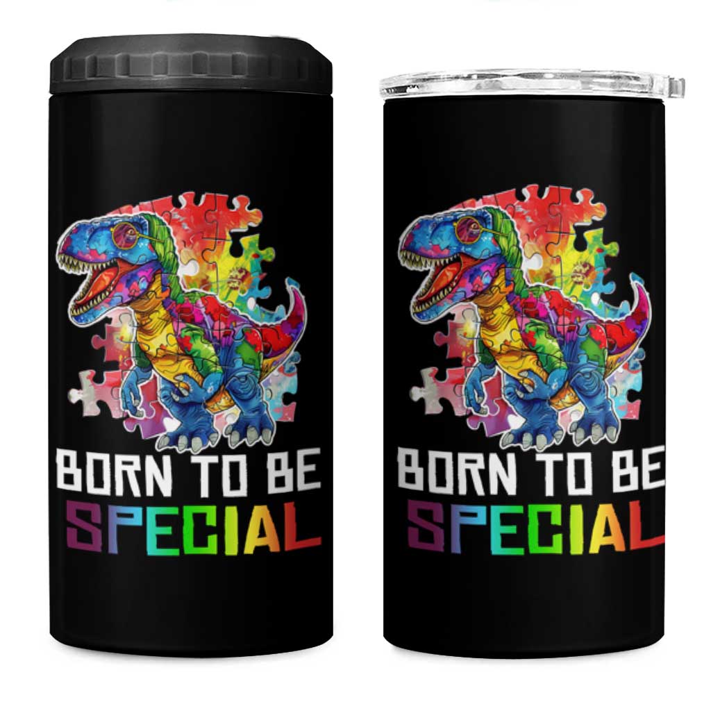 Autism Awareness 4 in 1 Can Cooler Tumbler Born To Be Special Rainbow Puzzle Dinosaur