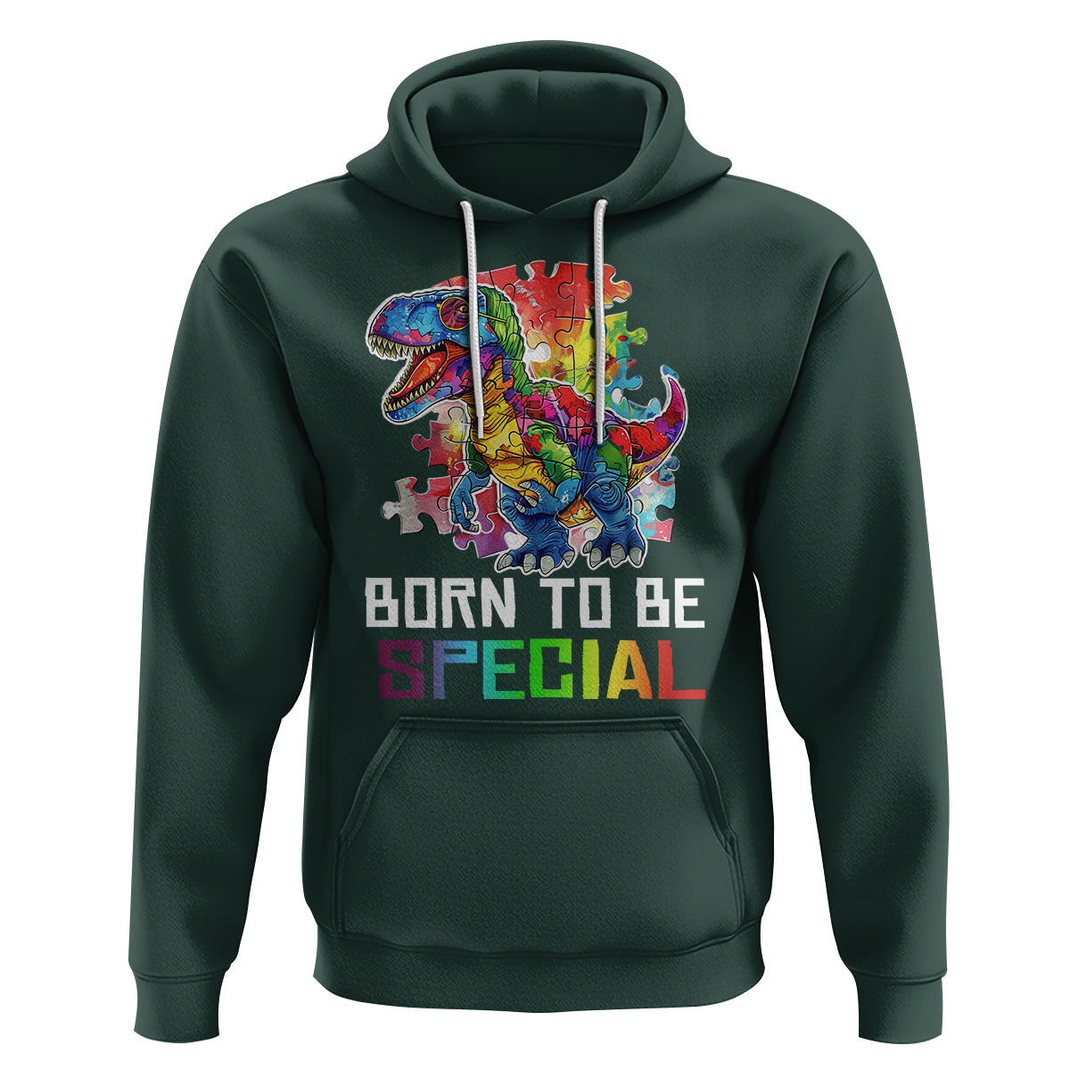 Autism Awareness Hoodie Born To Be Special Rainbow Puzzle Dinosaur - Wonder Print Shop