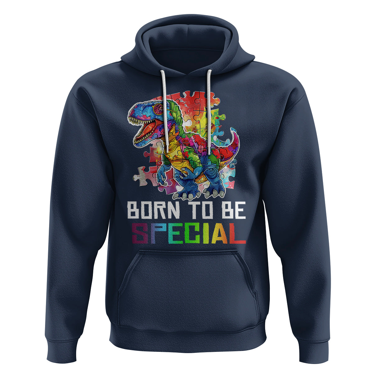 Autism Awareness Hoodie Born To Be Special Rainbow Puzzle Dinosaur - Wonder Print Shop