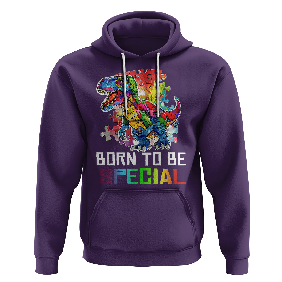 Autism Awareness Hoodie Born To Be Special Rainbow Puzzle Dinosaur - Wonder Print Shop