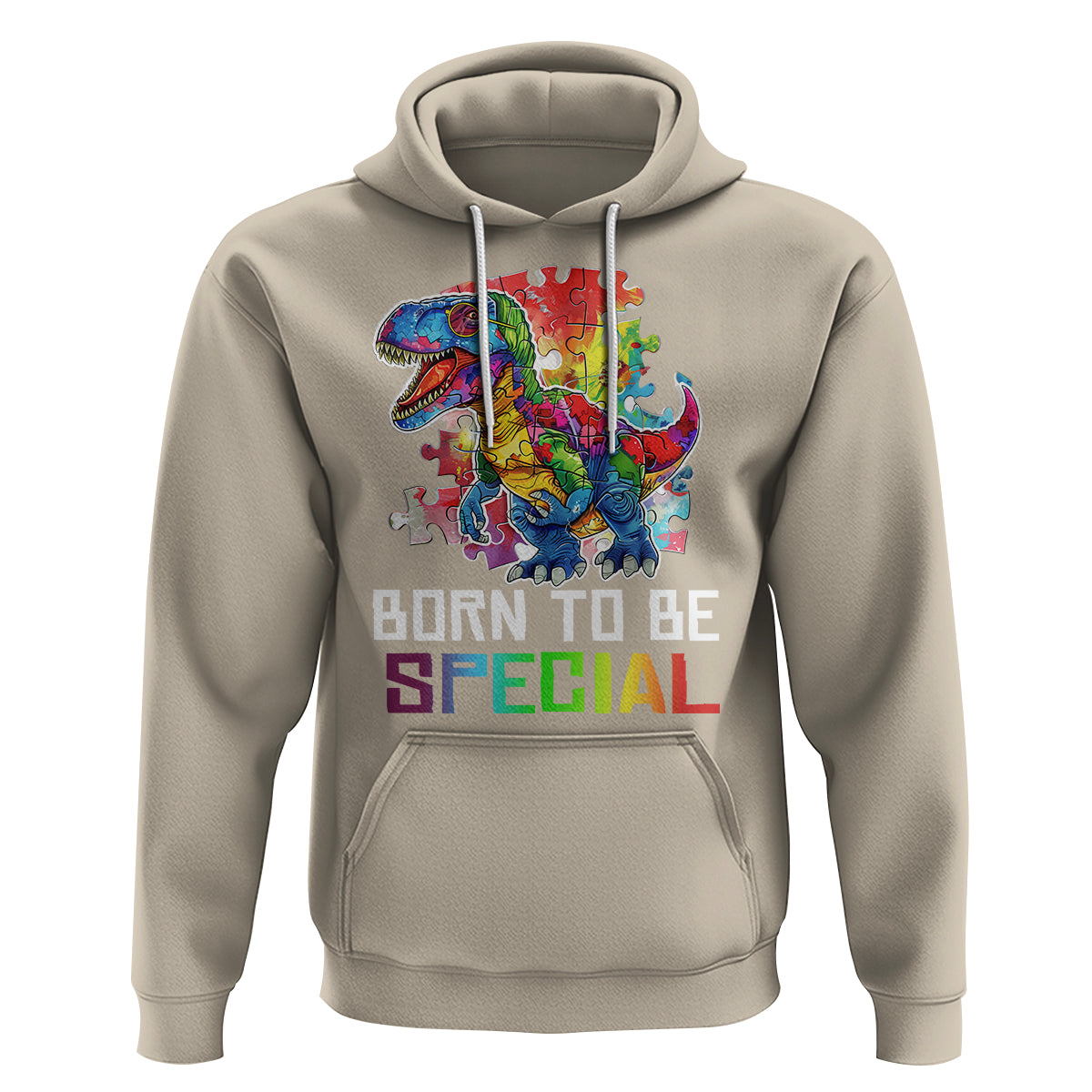 Autism Awareness Hoodie Born To Be Special Rainbow Puzzle Dinosaur - Wonder Print Shop