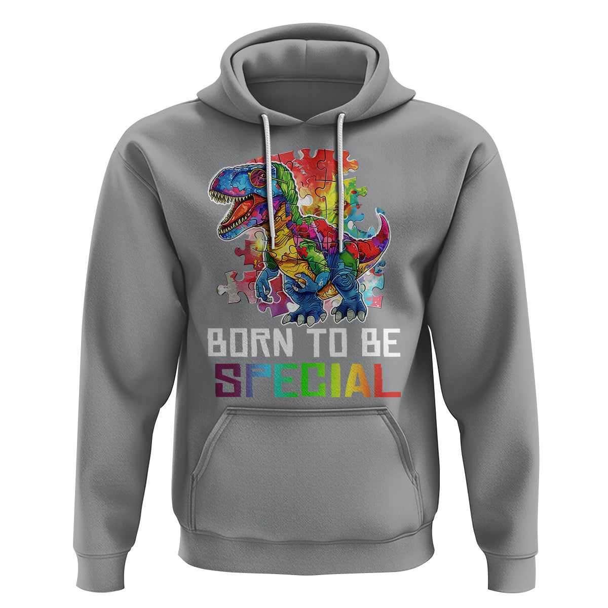 Autism Awareness Hoodie Born To Be Special Rainbow Puzzle Dinosaur - Wonder Print Shop