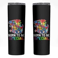 Autism Awareness Skinny Tumbler Born To Be Special Rainbow Puzzle Dinosaur